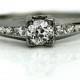 Art Deco Engagement Ring Petite Engagement Ring Antique .35ct Old European Cut Diamond in 18 Kt White Gold Size 5.5!