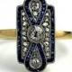 Vintage Sapphire Engagement Ring Square Cut Blue Sapphire Diamond Filigree Rose Cut Engagement Ring Platinum 18K Gold Engagement Ring!