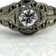 Art Deco Engagement Ring Antique Engagement Ring Old .35ctw European Cut Diamond Filigree 14 kt WG Art Deco Diamond Wedding Ring!