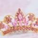 Crown Tiara PINK Rhinestone Gold Tiara Flower Girl Hair Comb Princess Birthday Crown Pink Queen