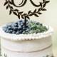 Wedding Cake Topper Wreath Monogram Rustic Cake Topper   Wedding Initial Cake topper   Wooden Cake Topper Silver Gold toper