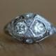 Art Deco platinum twin diamond filigree engagement ring ∙ 1930s Art Deco filigree matched diamond ring