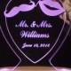 Mr. & Mrs. Wedding Cake Topper - Moustache and Lips - Acrylic - Personalized - Light Option