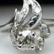 Vintage Art Deco Old European Cut Diamond Engagement Ring Flower Flame Shape Clove Flower Engagement Ring