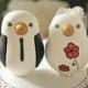 Custom Wedding Cake Topper - Large Hand Painted Love Birds with Painted Bouquet