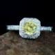 Yellow & White Sapphire Antique Cushion Halo Filigree Engagement Ring 1ct 6mm-Custom-Wedding-Anniversary 14k White Yellow Rose Gold-Platinum