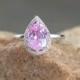 Pink Sapphire Diamond Halo Engagement Ring Pear Plain shank Band 2.5ct 10x7mm 14k White Yellow Rose Gold-Platinum-Custom-Wedding-Anniversary
