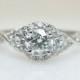 Infinity Twist 3 Stone Diamond Halo Engagement Ring 14k White Gold Diamond Engagement Ring Flower Style Intricate Engagement Ring Elegant