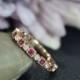 Natural Diamond & Natural Red Ruby Wedding Ring 3/4 Eternity Engagement Solid 14K Rose Gold Ring Anniversary Ring Matching Band BirthdayGift