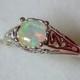 Opal filigree Ring eco-friendly sterling silver with Fair Trade Genuine natural opal - Custom Made in your Size in the USA
