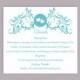 DIY Wedding Details Card Template Editable Word File Download Printable Details Card Turquoise Teal Details Card Elegant Enclosure Card