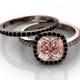 2 carat Morganite and Black diamond Halo Bridal Set in 10k Rose Gold: On Limited Time Sale Under Dollar 300