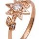 Moissanite Art Deco Star Engagement Ring - 14K Rose Gold and Moissanite Unique Engagement Ring, star ring, vintage, halo ring, 2