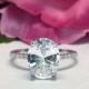 3.25 ctw, 3 ct Oval Accented Solitaire Ring, Blake Engagement Ring, Half Eternity Bridal Ring, Man Made Diamond Simulants, Sterling Silver