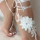Ivory 3D floral lace barefoot sandals, FREE SHIP, beach wedding barefoot sandals, belly dance, lace shoes, bridesmaid gift, beach shoes