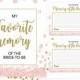 Gold and pink my favorite memory of the bride cards and sign-Printable Golden Glitter Bridal Shower, Bachelorette, Wedding Shower Activity