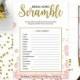 Pink and Gold Bridal Shower Word Scramble-Golden Glitter Bridal Shower Printable Word Scramble-DIY Floral Bridal Shower Game-Bridal Party