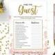 Pink and Gold Bridal Shower Find the Guest-Golden Glitter Floral Bridal Shower Find the Guest Printable Game-DIY Bridal Shower Ask the Guest