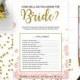 Pink and Gold How Well Do You Know the Bride Bridal Shower Game-Golden Glitter Floral DIY Printable Who Knows Bride Best Bridal Shower Game