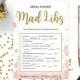 Pink and Gold Bridal Shower Mad Libs Game-Golden Glitter Floral DIY Printable Mad Libs Game-Personalized Bridal Shower Game-Bridal Mad Libs