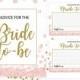Pink and Gold Advice for the Bride Card and Sign-Golden Glitter Floral Bridal Shower Advice Cards-Bridal Party-Wedding Shower-Games-Activity
