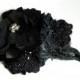 Gothic Bridal Hair Fascinator,  made to order, Dark Gray Beaded Headpiece, Black Satin Foral Head Piece, Wedding Accessory