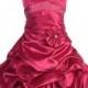 Fuchsia Satin Gathered Dress w/ Rhinestones & Pleated Waistline Style: D2113 - Charming Wedding Party Dresses
