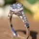 Diamond Engagement Ring  -14K white gold - 1.10 carat - Round - Halo - Pave - Antique Style - Bp029