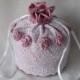 Drawstring bridal wedding bag  satin and lace money purse white pink