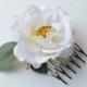White Rose Flower Comb, Small Blossom Comb, Wedding Hair Accessory, Boho Hair Comb