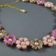 OOAK Flower Gold Swarovsky Pink Necklace  gift for her  pink  violet  necklace long  summer necklace  swarovski necklace  pearl necklace 