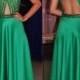 Youthful Crew Neck Sleeveless Long Green Prom Dress Open Back with Beading