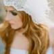 Beaded Veil Bridal Cap with Rhinestone App and Ostrich Plume