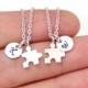 Set of Gold or Silver Best Friends, Puzzle Piece Necklaces, Silver BFF Puzzle Piece Charms, Initial Necklace,Personalized Stamped Initial
