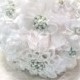 Pearl and rhinestone bouquet, White brooch bouquet, White fabric bouquet, Satin ribbon bouquet, Brooch bouquet, White wedding bouquet