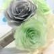 Mint green with silver and ivory paper rose wedding bouquet available in three different sizes and your choice of colors