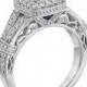 Princess Cut Diamond Engagement Ring 1.00CT Diamond Engagement Halo Vintage Ring Antique Deco Style 14K White Gold Size 4-9
