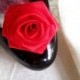 Handmade rose satin shoes clips in red wedding prom