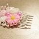 Handmade wedding hair comb clip resin flowers roses vintage pink white wedding prom accessory hair piece bride