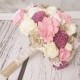 MEDIUM pink purple pale lavender ivory cream brown rustic wedding BOUQUET Flowers, sola roses, Burlap Handle, sorghum, custom
