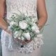 READY to SHIP White fabric roses dusty miller frosted fern scotch scotish flowers wedding BOUQUET satin ribbon stem greenery bride custom