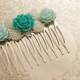 Handmade wedding hair comb clip resin flowers roses vintage mint pearl wedding prom accessory hair piece bride