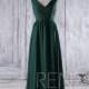 2016 Dark Green Bridesmaid Dress, V Neck Wedding Dress, Ruched Bodice Prom Dress, Long Chiffon Evening Gown Floor Length (T111B)