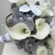 Wedding bouquet - Silver grey and white bouquet calla lily orchid wedding bouquet