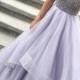 A-line Jewel Floor Length Tiered Lavender Prom Dress with Beading