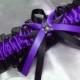 Skull Themed Wedding Garter purple and black, satin and organza, skull garter, crossbones garter