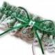 Wedding Garter , beautiful emerald green satin and Ivory Lace with shamrock, satin and lace garter