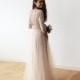 Blush pink tulle and lace open back gown, Lace backless and tulle gown 1122