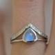 Rainbow Moonstone Ring Set, Blue Moonstone Ring, Wedding Ring Set with Moonstone Ring and Diamond V Band, Minimalvs