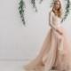 Champagne Nude Ivory Wedding  Dress, Two Piece Wedding Dress,  Alternative Wedding Dress , Long Sleeve Tulle Dress - Melanie